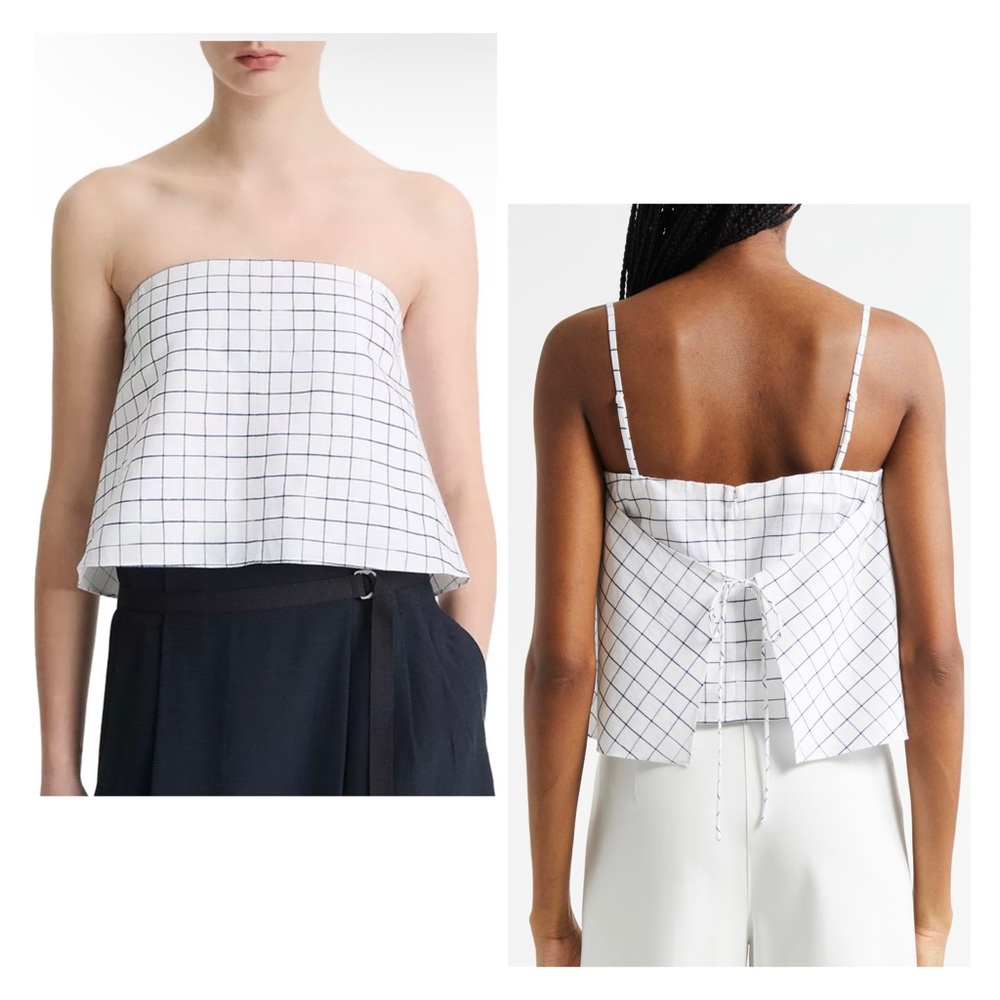 Vince NWT Trellis Plaid Strapless Tie-Back Top